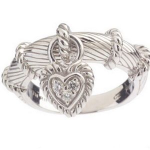 Judith Ripka Diamonique Heart Love Charm Sterling Silver Ring